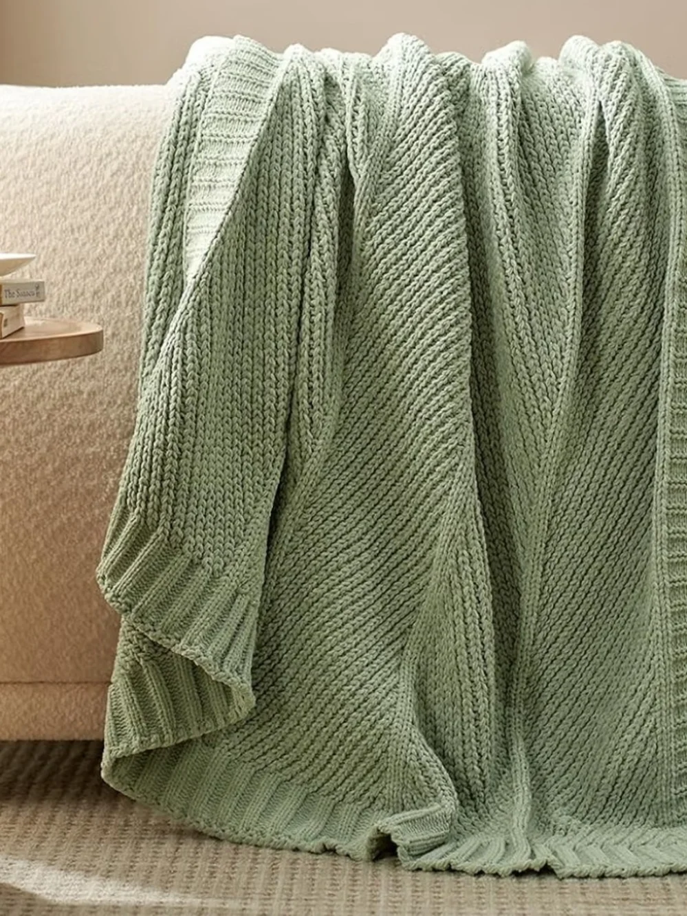 Cozy Knit Chunky Chenille Throw Blanket in Sage Green -50 X 60